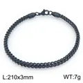 Black 3mm stainless steel wheat chain bracelet with 210mm length and 7g weight - 210mm / Black