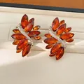 Prachtige vintage oranje blad oorbellen met sprankelende accenten van kristallen strass - Zilveren stift sieraden / Goudbruin