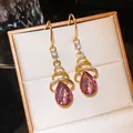 Elegante roze traanvormige oorbellen met een goudkleurige afwerking en zirkoon - Roze Waterdruppel Oorhaak Stijl (48#) / Goud/Roze
