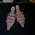 Glamoureuze roze kristallen druppeloorbellen in bladvorm met sprankelende zirkonia - Zilver Blad Gestapelde Stijl (51#) / Zilver-Paars