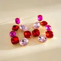 Elegante vergulde hangende oorbellen met levendige roze en rode kristallen clusters - Goud Veelkleurige Ingelegde Stijl (52#) / Goud-Rood-Roze