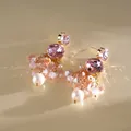 Elegante roze zirkoon en parel oorbellen met goudkleurige afwerking voor luxe look - Gouden Parel Zirconia Hanger Stijl (53#) / Goud-Roze
