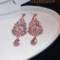 Luxe roze stras oorbellen met een goudkleurig bladontwerp voor een elegante uitstraling - Gouden Hol Blad Waterdruppel Stijl (55#) / Goud-Roze