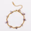 Macro view showing irregular amethyst chips and double-layer gold plated cuban chain links - 17+5cm / Gold-Purple Stone
