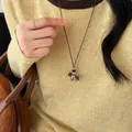 Halskette mit Hundekopf-Anhänger und braunem Lederband für Damen im koreanischen Stil - Braun