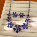Elegant vintage purple zircon flower necklace and earring jewelry set for women - Earrings Necklace Set / Purple