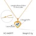 Vue détaillée du collier coeur en émail avec dimensions exactes et poids du produit - Style Floral Bleu (HC-N40977)