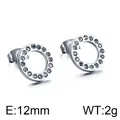 Silbern glänzende 12-mm-Ohrstecker aus Titanstahl mit klaren Strasssteinen besetzt - Runde Ohrstecker (KE86581-K)