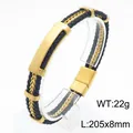 Bracelet en cuir tressé haut de gamme pour homme avec plaque dorée et fermoir magnétique - Or