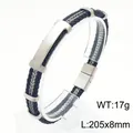Bracelet en cuir tressé pour homme avec chaîne en acier et plaque d'identité style business - Argent