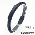 Bracelet en cuir tressé noir pour homme avec plaque métallique gravable, 21g, 205x8mm - Noir