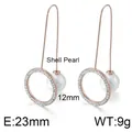 Roségoldene geometrische hohle Ohrringe mit diamantbesetztem Kreis und Muschelperle - Hohle Fünfblättrige Blume (KE81562-K)