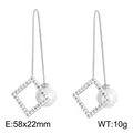 Geometrische silberne Ohrringe mit Diamanten und weißer Muschelperle als Tropfen - Hohles Quadrat (KE83376-K)