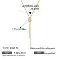 Detaillierte Abmessungen der verstellbaren Halskette aus vergoldetem Edelstahl mit Stein. - Quadratischer Strass-Ziehstil (JDN0306124) / Gold