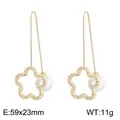 Elegante goldene lange Hakenohrringe in Blumenform mit Kristallen und Perlenverzierung - Hohle Blume (KE83383-K)