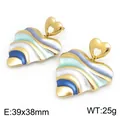Bunte, gewellte Herzohrringe aus vergoldetem Edelstahl mit Emaille-Finish, 39x38mm Größe - 39x38mm / Blau-Grün-Kontrast (KE134628-SP)