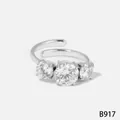 Verstelbare roestvrijstalen ring met drie heldere 5A zirconia stenen - Verstelbare Open Stijl (B917) / Zilver