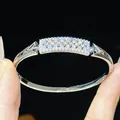 Elegant 18K gold-plated silver bangle with sparkling rectangular pave zircon center detail - Rectangular Micro-Inlaid Style (2#) / Silver