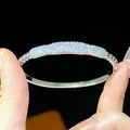 Close-up of elegant 18K gold plated bangle with shimmering pavé set cubic zirconia - Modern Minimalist Style (12#)