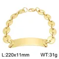 Gouden rvs ID-armband met koffieboon-schakels en graveerbaar gebogen plaatje - 220x11mm / Goud