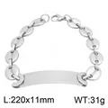 Zilveren titanium stalen koffieboon schakelarmband met gebogen graveerbare plaat, 220mm - 220x11mm / Zilver