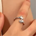 Bague câlin minimaliste en argent avec mains d'Adam, modèle d'anneau ouvert réglable chic - Style Étreinte de Main (A-104)