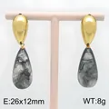 Elegante goldene Tropfenohrringe mit rauchgrauen Harzanhängern, Größe 26x12mm, 8g - Graues Tintenmuster (KE134613-SP) / 26x12mm