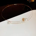 Collana girocollo dorata minimalista francese con due grandi ed eleganti perle bianche - Stile a Doppia Perla Fine Semplice Francese (37#) / Oro