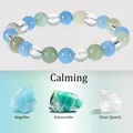 Bracciale di perle di cristallo naturale con angelite, amazzonite e quarzo trasparente - Calmante