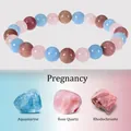 Vista dettagliata del bracciale in cristallo curativo con acquamarina, quarzo rosa e rodocrosite. - Gravidanza
