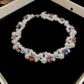Elegante collana di perle stile francese con ciondoli in cristallo a forma di cuore - Stile Perla e Cristallo a Cuore Colorato (48#) / Colorato