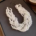 Elegante collana di perle a più strati con accenti di strass in stile lusso francese. - Collana Intrecciata di Perline e Strass Multistrato (54#) / Bianco-Nero