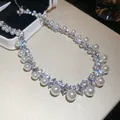 Elegante collana in stile lusso francese con perle e cristalli quadrati luccicanti - Collana Alternata di Perle e Strass Quadrati (57#) / Argento-Beige
