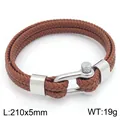 Bracelet en cuir tressé double couche marron pour homme avec fermoir à vis fer à cheval en argent - Marron