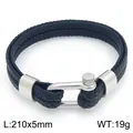 Bracelet en cuir tressé noir double couche avec fermoir en acier inoxydable en forme d'étrier - Noir