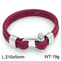 Bracelet en cuir tressé double couche rouge avec fermoir manille en acier inoxydable - Bordeaux