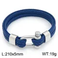 Bracelet homme en cuir tressé bleu double couche avec fermoir fer à cheval en acier - Bleu