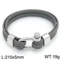 Bracelet double épaisseur en cuir tressé gris avec fermoir fer à cheval en acier, 210mm - Gris