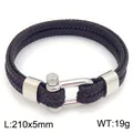 Bracelet en cuir tressé double couche marron foncé avec fermoir fer à cheval inox - Brun Foncé