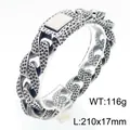 Vintage punk style heavy stainless steel Cuban chain bracelet with spotted texture - Steel Color Bracelet (KB181387-KJX)