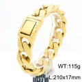 Heavy gold-toned titanium steel Cuban link bracelet for men with unique hammered texture finish - Gold Bracelet (KB203551-KJX)