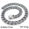 Hip hop style textured dotted stainless steel Cuban link necklace for men with vintage finish - Steel Color Necklace (KN282028-KJX)