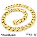 Heavy gold-toned stainless steel Cuban chain necklace with textured punk finish, 600x17mm - Gold Necklace (KN292551-KJX)