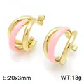 Dreilagige C-förmige Ohrringe aus 18K vergoldetem Edelstahl mit rosa Emaille - Rosa (KE134644-SP) / 20x3mm
