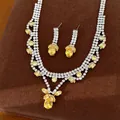 Detailansicht eines Zirkonia-Schmucksets mit gelben Tropfenanhängern und Kristallen - Zweiteiliges Set / Silber-Gelb