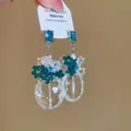 Elegante handgemaakte hanger oorbellen met blauwe zirkoon en kristallen kralen sieraden - Blauw