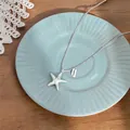 Elegant silver starfish pendant necklace with wrinkled texture for beach vacation - Ball Chain Starfish Pendant Necklace (HN13597) / Silver