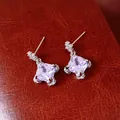 Elegant French court style square lavender zircon stud earrings with silver-tone finish - Silver Earring Post - Silver - Purple