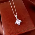 Elegant French style silver necklace with square zircon pendant resting on leather box - Necklace-Silver-Purple
