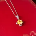 French palace style silver necklace with square yellow zircon pendant on red box - Necklace-Silver-Yellow